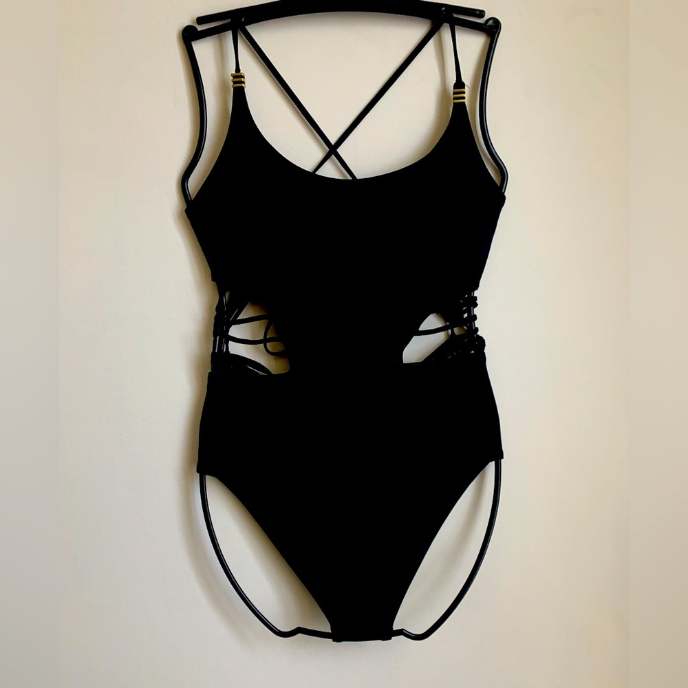 BAR III Black One Piece Wrap Cut Out Swimsuit Medium